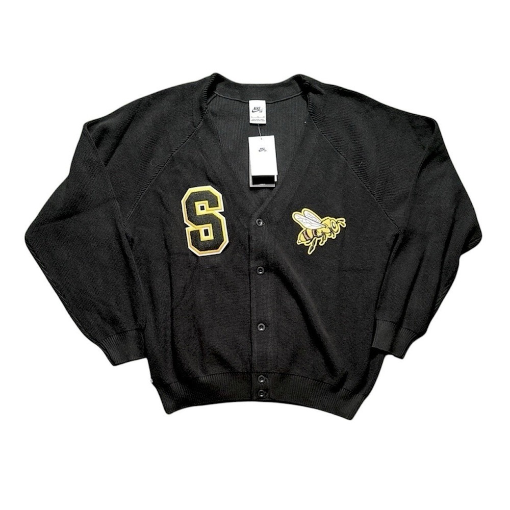Nike SB Men's "S BEE" Collegiate Cardigan Sweater Black Size XL HV0258-010